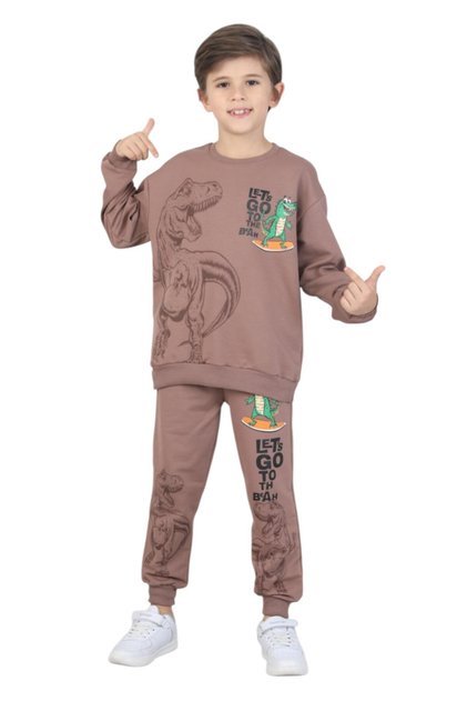 Boys' Dinosaur Printed Pajamas Set Two-Thread Tracksuit Set School Dual Set