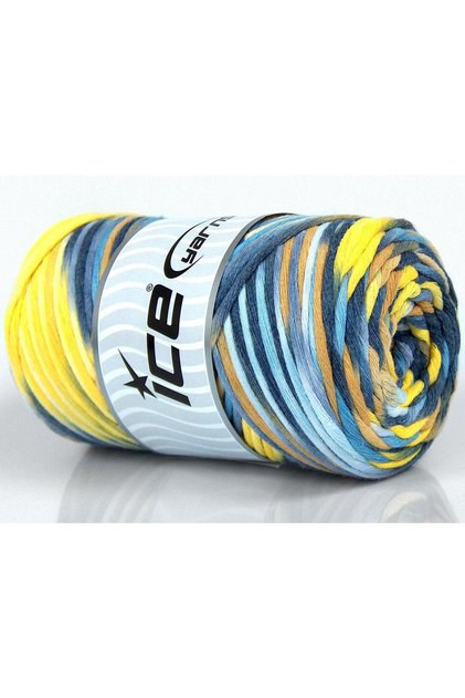 1X250G. Natural Cotton Color 3mm Cotton Blue Shades, Yellow Shades Summer Yarns, Cotton, Batik Des
