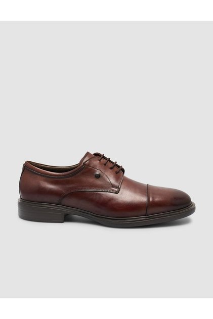 100% Genuine Leather Brown Oval Toe Men's Classic Shoes