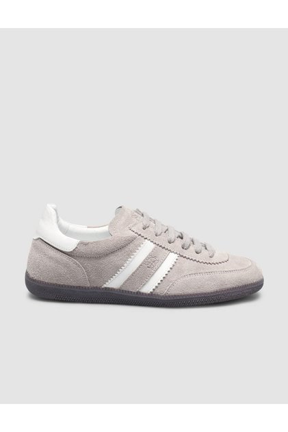 100% Genuine Leather Gray Lace-Up Women's Sneaker