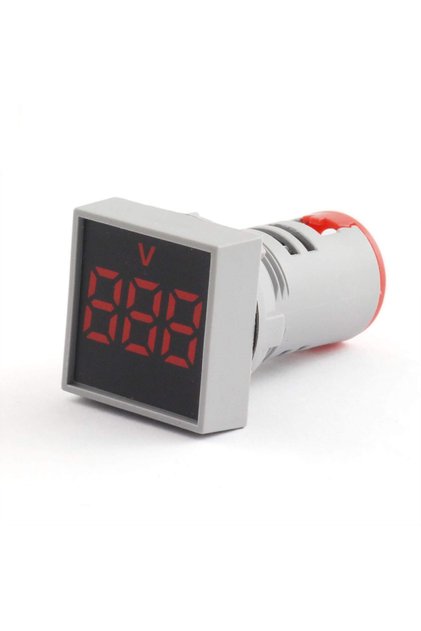 Voltmetru patrat de panou, 22mm rosu