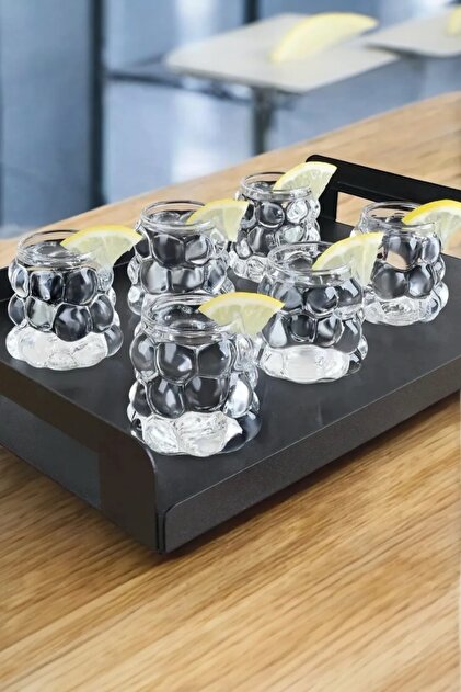 Set of 6 Borosilicate Glass Coffee Side Water Glasses - Mini Size Beaded Grape Model Serving Glass 60 ml