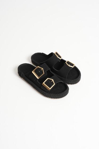 Black Women's Rope Leather Powder Slippers