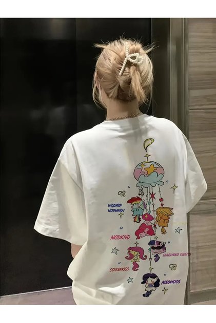 Oversize Cut Short Sleeve Cotton Printed T-Shirt