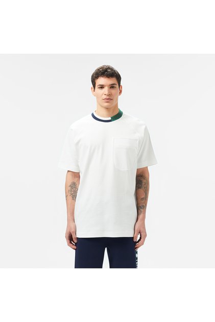 Erkek Bisiklet Yaka Beyaz Cepli Modal Karışımlı T-Shirt