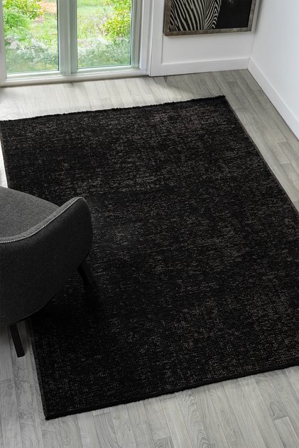 Antik Antrasit Halı Yıkanabilir Kaymaz Taban Şönil Kilim Dokuma Pamuk Taban Kilim 10105A