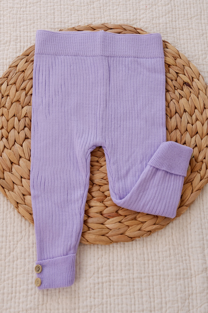 Button Detailed Ribbed Knitwear Leggings Lilac Color