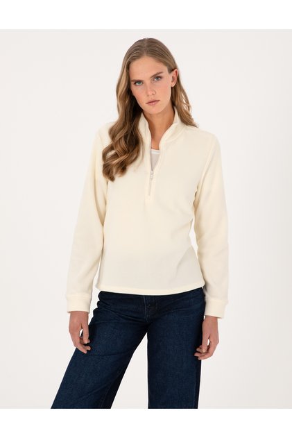 Ecru Comfort Fit Zippered Fleece Sweatshirt 50316333-Vr019