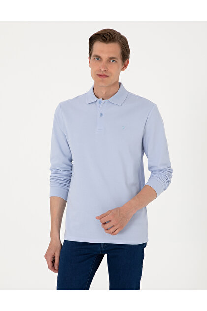 Pierre Cardin Açık Mavi Slim Fit Kıvrılmaz Polo Yaka Basic Pike