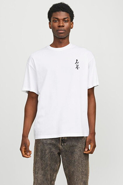 洋楽 HOLLO POINT Jack & Jones Erkek Japon Temali Gögüs ve Sirt Baskili Tisört