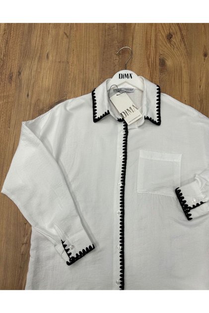 Women's Woven Cotton Linen Single Pocket Crochet Embroidered White Color Shirt