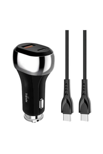 Dual Port Car Charger With USB Type-C Cable 1m