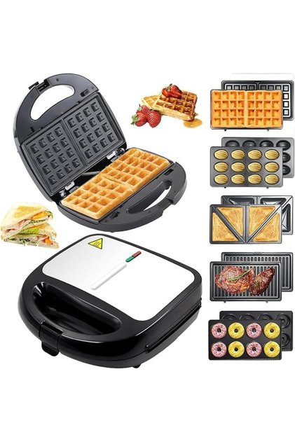 5-in-1 Sandwich Maker, 750w Panini Presses, 2-Slot Non-stick, Versatile Interchangeable Grill