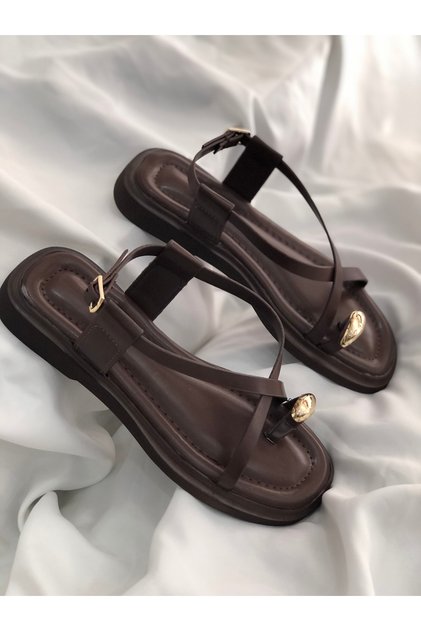 Janya Brown Cross Belted 2 cm Sandals