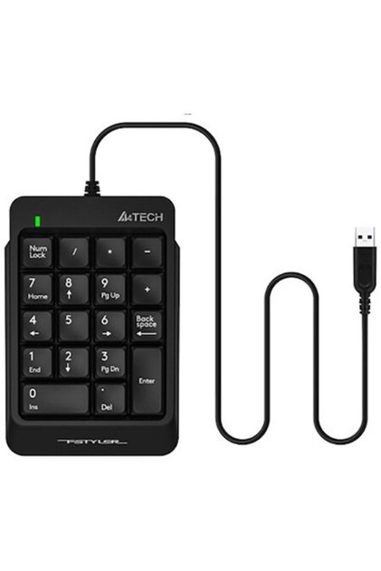 Tastatură numerică A4Tech Fstyler, 18 taste, USB, 150 cm, design compact, neagră