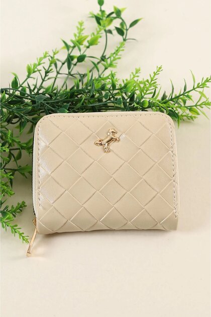 Beige Knitted Pattern Zippered Women's Wallet