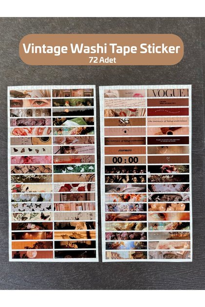 Vintage Washi Tape Sticker Seti – Defter, Ajanda, Bullet Journal ve Scrapbook İçin Retro Etiket Seti