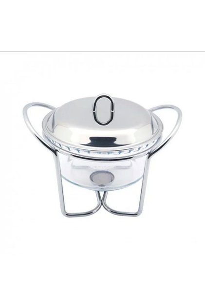 2.5L Glass Buffet Warmer – Stainless Steel Lid and Metal Stand