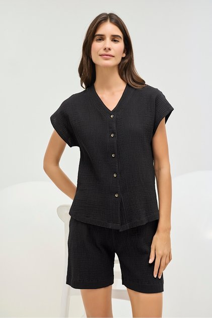 16827 Women's Button Shorts Set