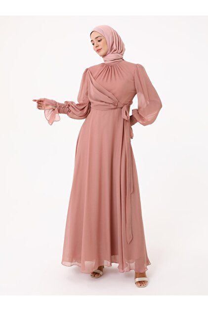 Yoryo Chiffon Hijab Evening Dress - Dusty Rose -