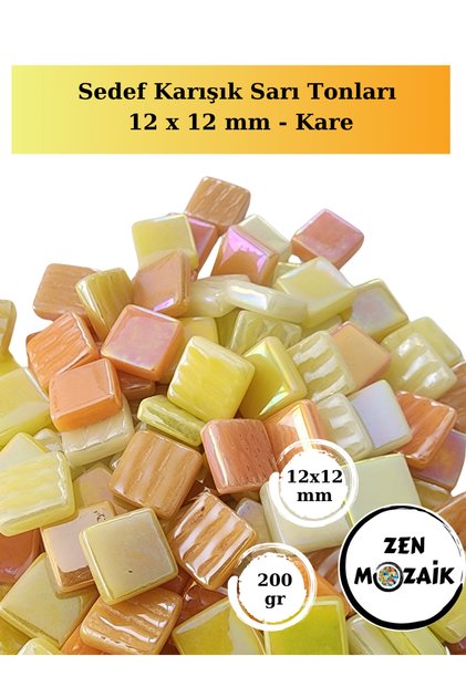 Sanatsal Mozaik Çalışmalarınız için 12x 12 mm Kare - Sedefli Cam Mozaik Taşı (200 gr)