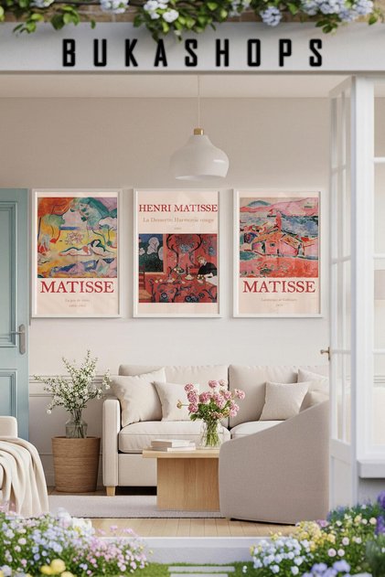 Henri Matisse Renkli Koleksiyon 3'lü Tablo Seti - Beyaz Çerçeveli - Beyaz Çerçeveli