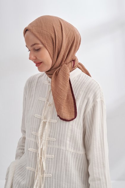 Muslin Tie Scarf - Camel Feather