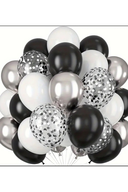 Silver Chrome Black White Transparent Sequin Balloon Harness Set of 25