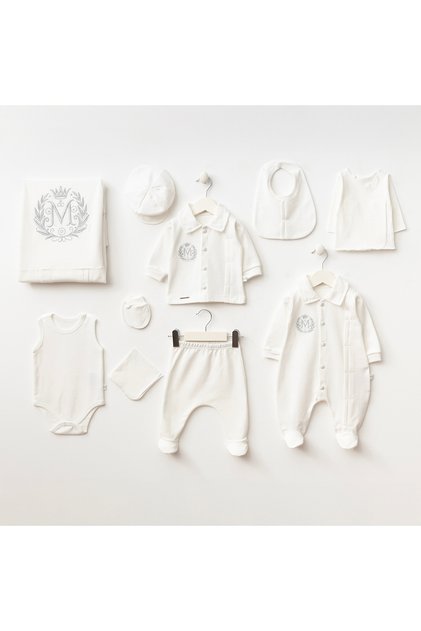Letter "M" Embroidered 10-Piece Organic Hospital Discharge Set 100% Cotton Newborn Baby Boy