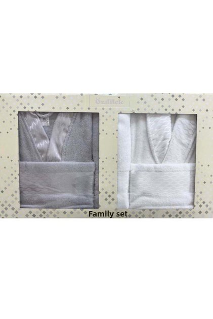 Gray White Family Set Bathrobe Towel Set