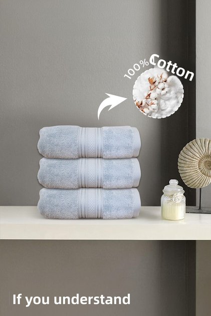 Set of 3 Light Blue Super Soft Hand Towels - 50X90 Cm, 250 Gr, 100% Cotton, Spa and Hotel Towels
