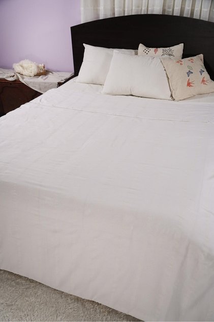 100% Cotton Hand-Woven Duvet Cover Set Double 220 X 250 cm - Off White Tasseled Sheet