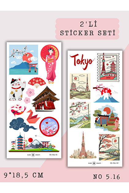 2'li Japonya Tokyo Seyahat Temalı Sticker 5.16 - Ajanda Planlayıcı Bullet Journal İçin Uygundur