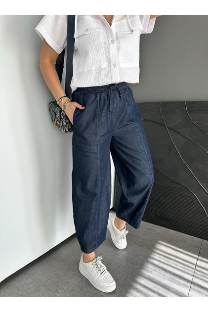 Lacivert Dikişli Baggy Denim Pantolon