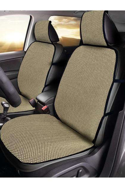 Anti-Sweat Car Seat Cover Set Cotton Fabric Front & Rear Set Beige