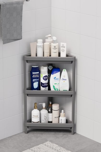 3 Tier Triangle Plastic Gray Bathroom Kitchen Shelf Mit1061