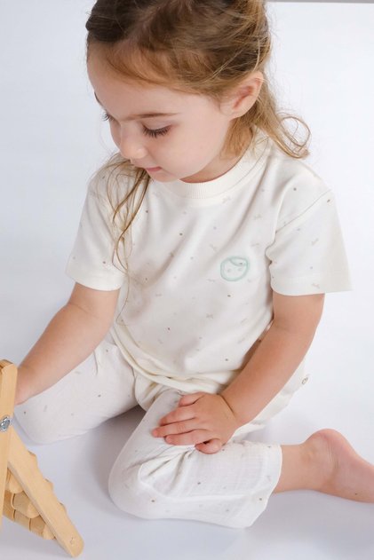 Organik Pamuk Müslin Ekru Bebek Pantolonu
