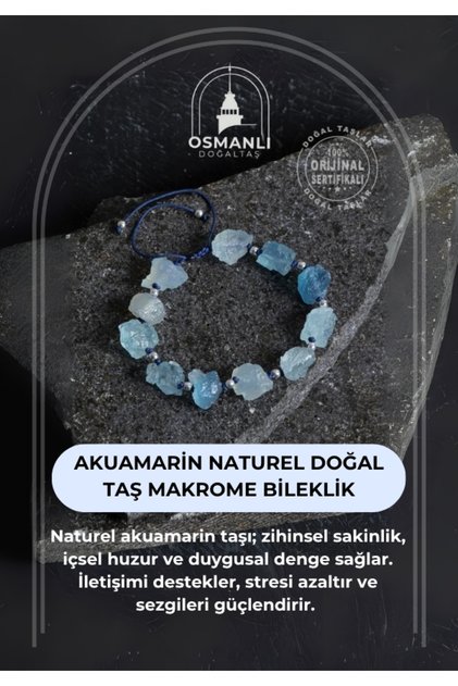 Sertifikalı Aquamarin, Akuamarin Naturel Doğal Taş Makrome Bileklik