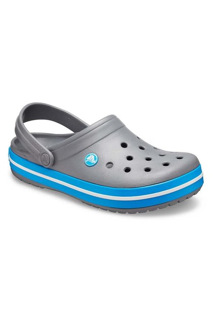 Dark Grey Unisex Crocband Slippers with Blue and White Striped