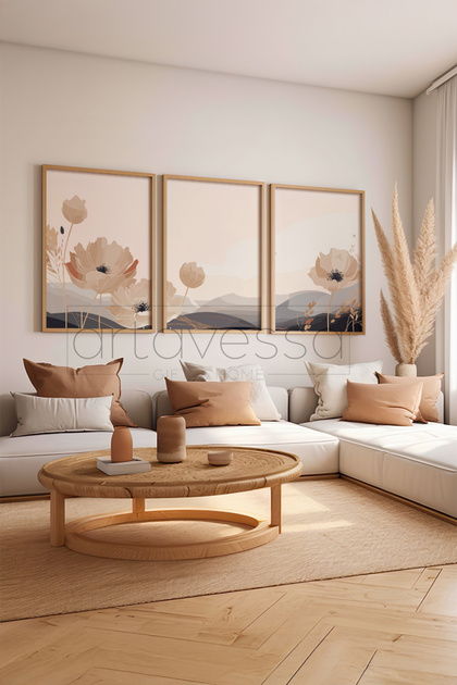 3 Piece Real Raw Wood Framed Painting Set - Model 21