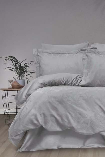 Tivoli Jacquard 100% Cotton Satin Double Duvet Cover Set - Aura Gray