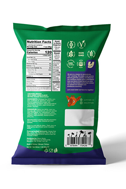 Yummate Vegan Glutensiz Süt Mısır Aromalı Fırınlanmış Nohut Cipsi