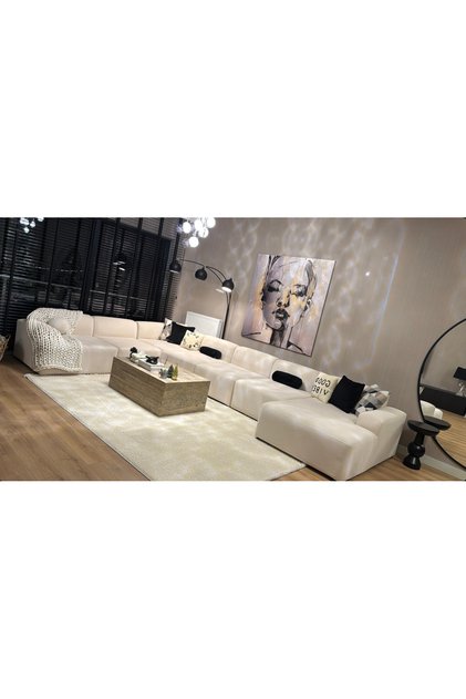 Molly Xxl Köşe Koltuk Takımı, Sağ Köşe Fitilli Kırık Beyaz 450x290 cm