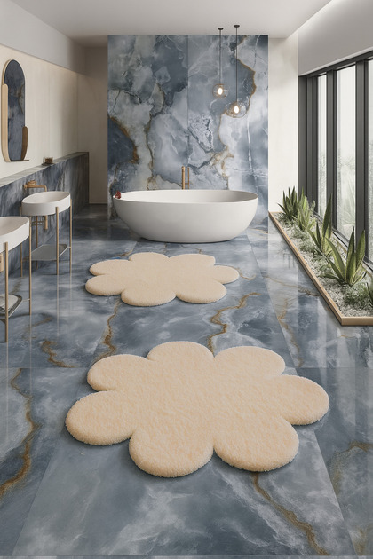 Banyo PaspasıYuvarlak Papatya Şekilli İkili Klozet Takımı 80x80 - 60x60 ,Yumuşak soft tuşeli