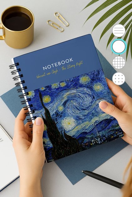 Van Gogh Thick Cover Unlined Notebook, A5 Size 80 Sheets 160 Pages, Unlined Notebook