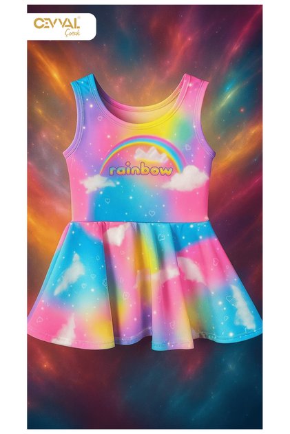 Rainbow Printed Skirted Swimsuit 4503