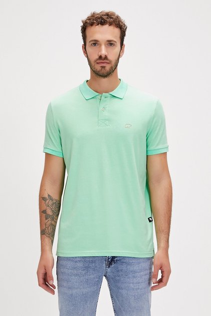 Pure polo collar water green men's t-shirt