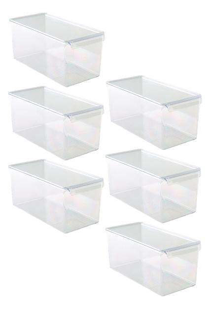 6'lı Kapaklı Buzdolabı Düzenleyici Dolap İçi Organizer Saklama Kabı Seti 165*355*160 MM Şeffaf