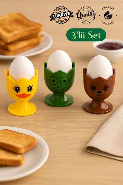 Set of 3 Egg Cups with Animal Figures - Chick Frog Teddy Bear Design - Add Joy to Breakfast