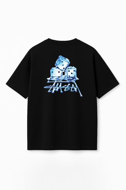 THE RULE Unisex Stüssy Alevli Zar Baskılı Oversize %100 Pamuk